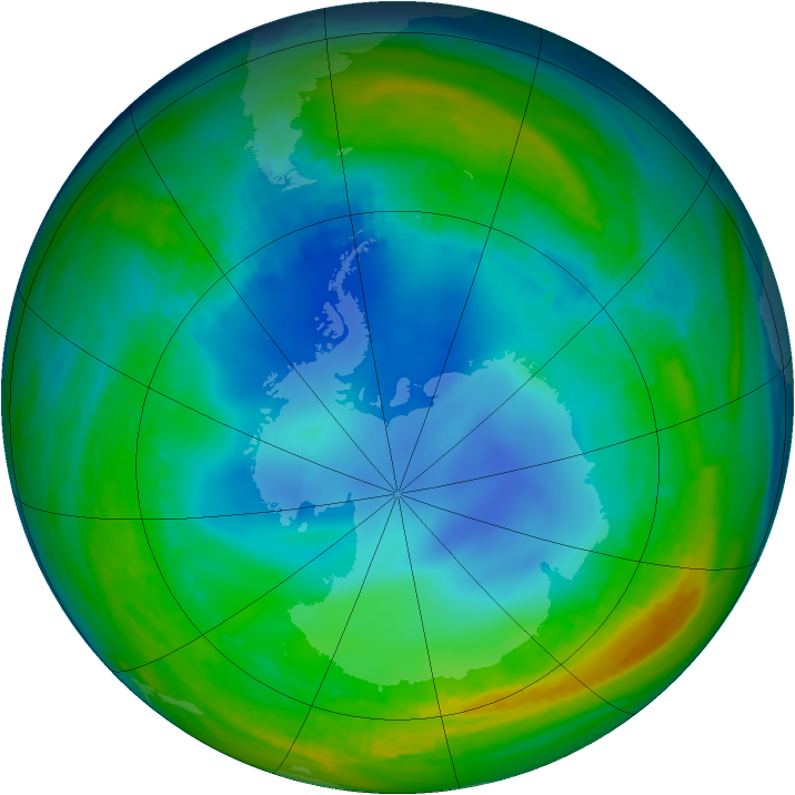 Antarctic ozone map for 21 July 1992